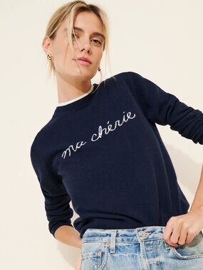 Jumper 1234 Ma Cherie Crewneck Sweater Navy Wool Cashmere Size 8